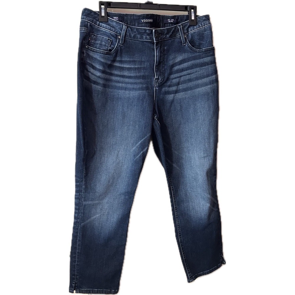 VIGOSS Ace Skinny High Rise Stretch Dark Blue Denim Jeans Exposed Button Size 14